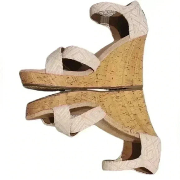 TOM'S Sienna Wedge Sandal Cork Sole Cream Beige Tan Espadrille Women's size 8.5 - Picture 7 of 11